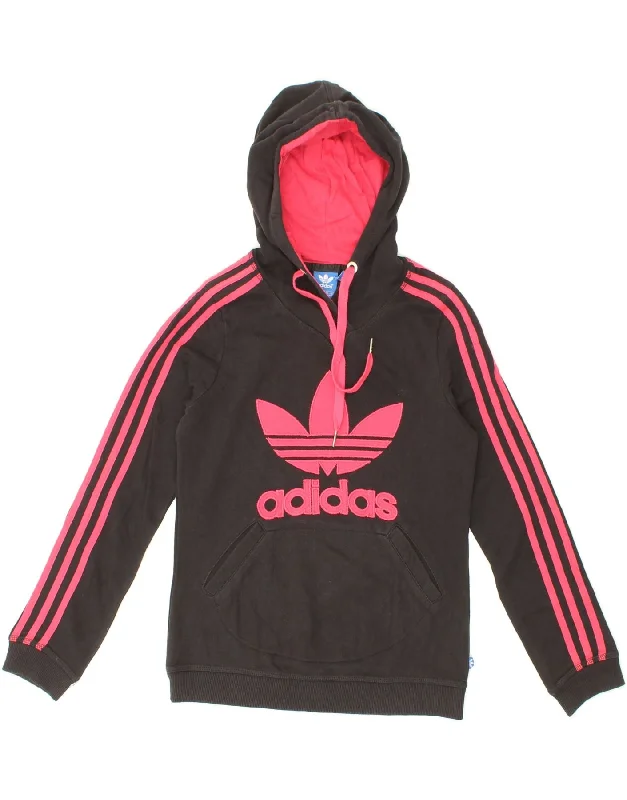 ADIDAS Womens Graphic Hoodie Jumper UK 10 Small Black Cotton