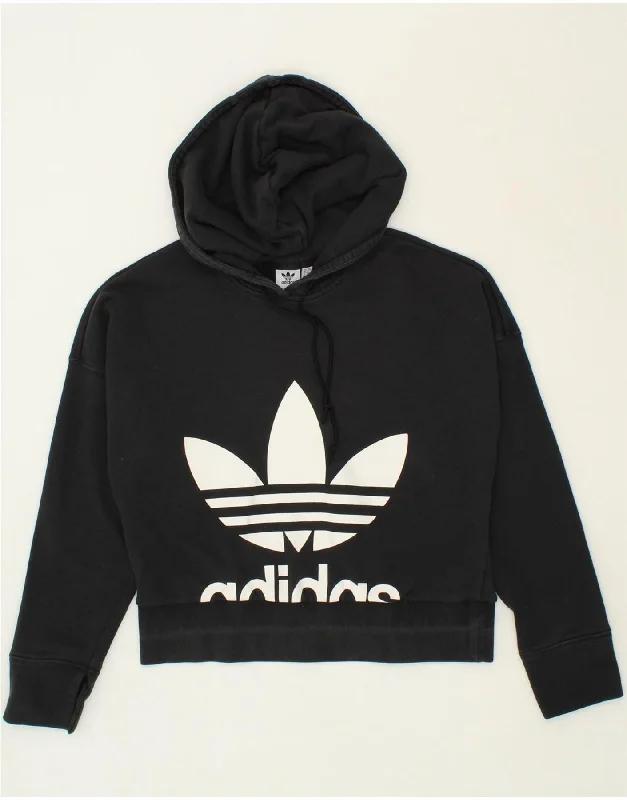 Incredible Offers ADIDAS Womens Graphic Hoodie Jumper UK 12 Medium Black Cotton