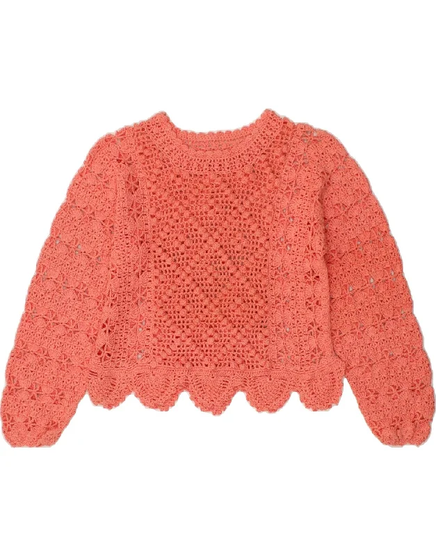 Reduced Prices VINTAGE Womens Crop Crochet Boat Neck Jumper Sweater UK 16 Large Pink