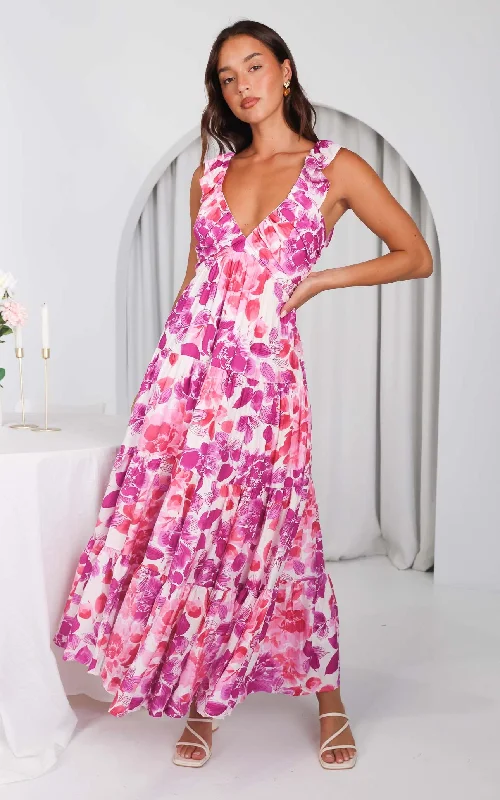 Price Reduction Polly Maxi Dress - Purple Pink Floral