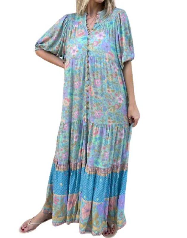 Don't Wait Hibiscus Lane Maxi Dress In Blue