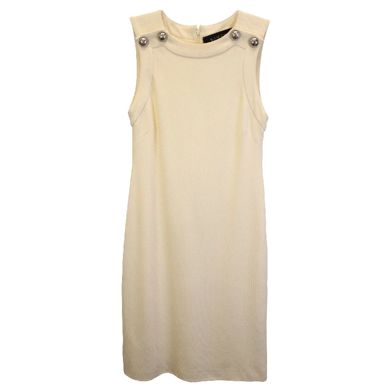Epic Deals Gucci Button Detail Shift Dress in Cream Cotton