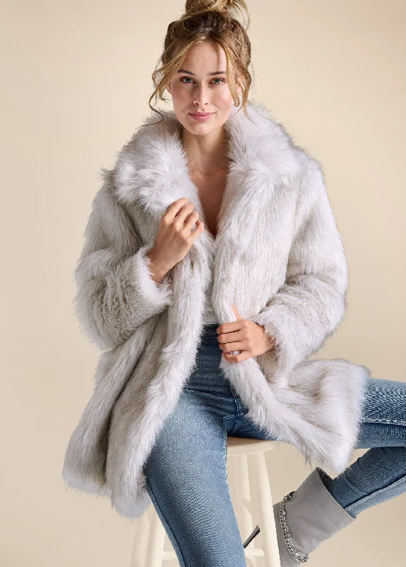 Don't Miss Luxe Mid-Length Faux Fur Coat - Grey