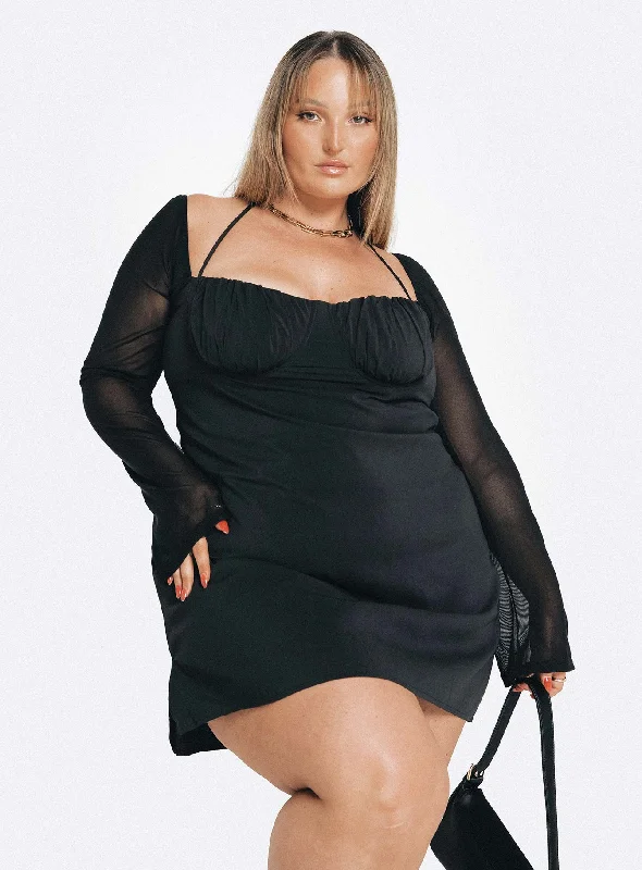 Buy Now Dyer Sheer Sleeve Mini Dress Black Curve