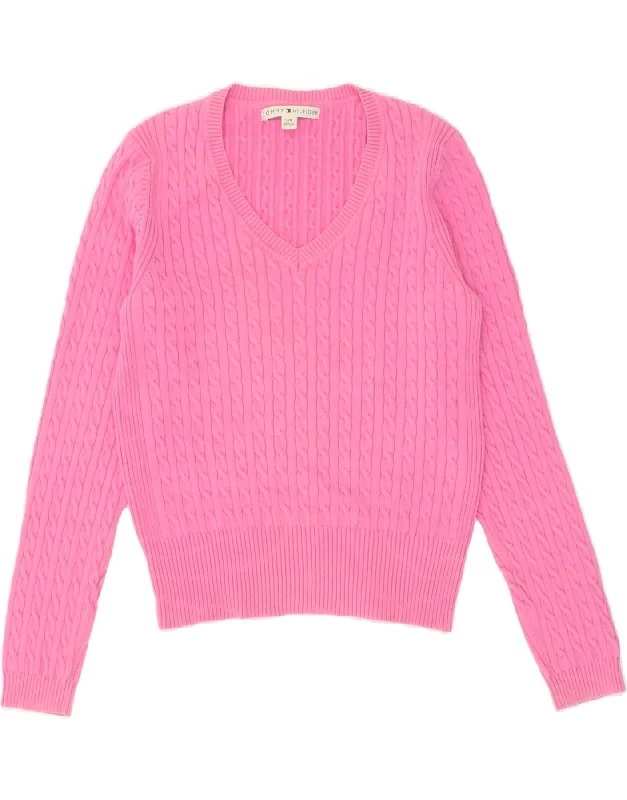 Take Advantage TOMMY HILFIGER Womens V-Neck Jumper Sweater UK 14 Large Pink Cotton