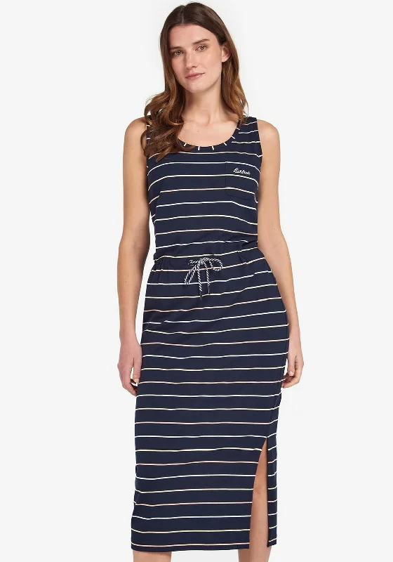 Deal Zone Barbour Womens Overland Stripe Midi Dress, Navy Multi