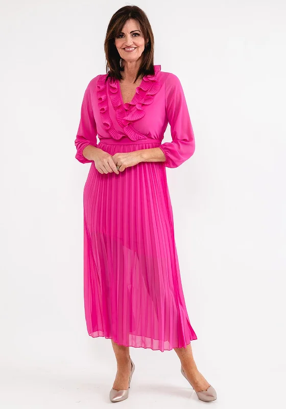 Members Only Seventy1 One Size Ruffle Pleated Chiffon Dress, Pink