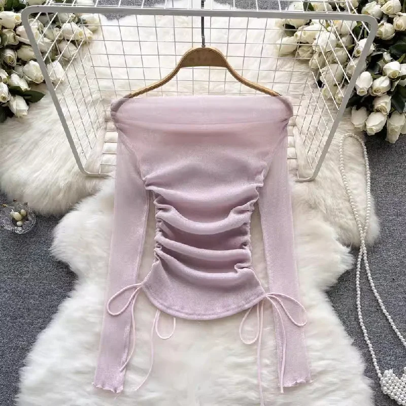 YEAR-End Sale pleated shirt for women new long-sleeved top    S4577