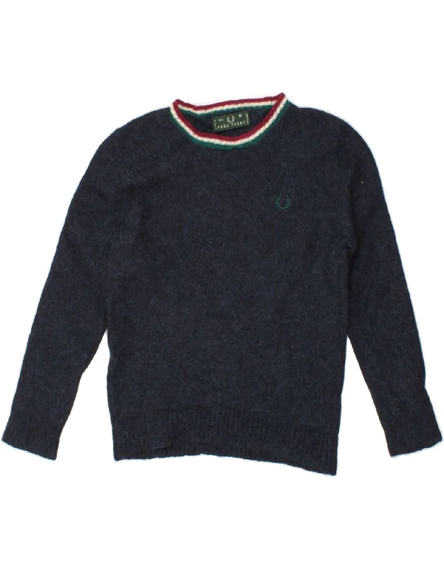 Special Price FRED PERRY Womens Boat Neck Jumper Sweater UK 12 Medium Navy Blue