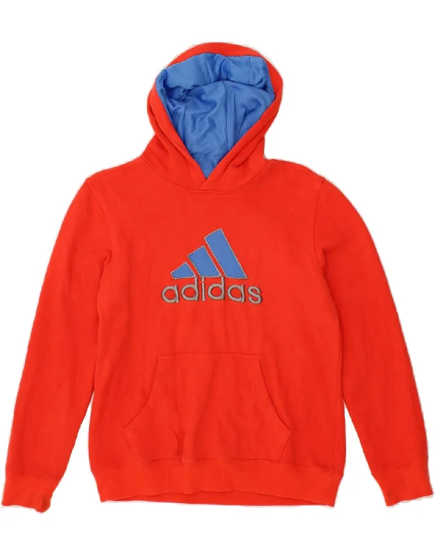 ADIDAS Womens Graphic Hoodie Jumper UK 14/16 Large Orange Cotton