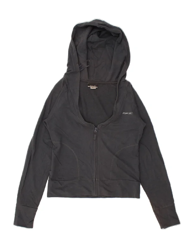 Unmissable Offer REEBOK Womens Crop Zip Hoodie Sweater UK 12 Medium Grey