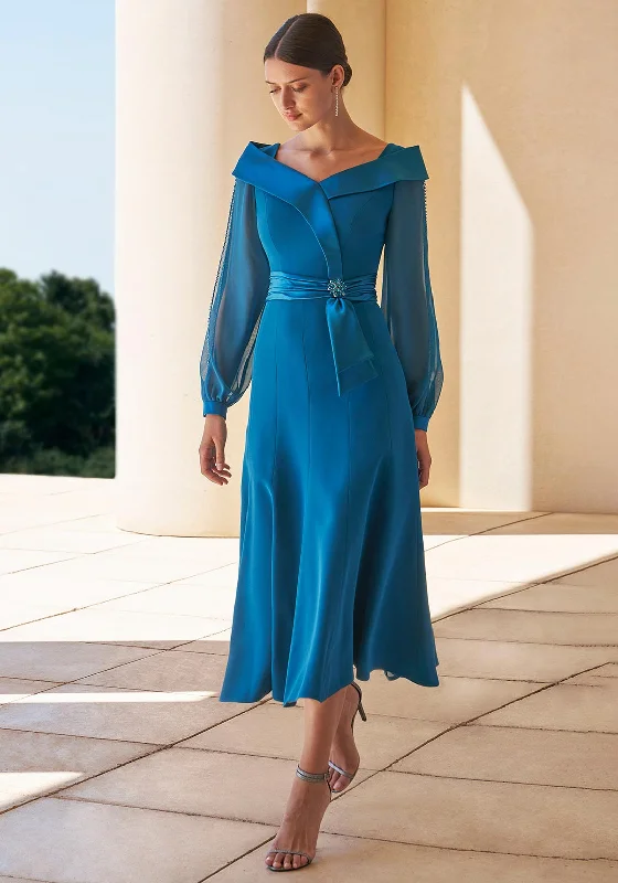 Deal Frenzy Couture Club Off the Shoulder Boat Neck Dress, Petrol