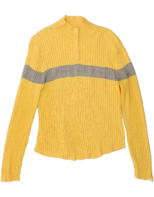 Online Exclusive TOMMY HILFIGER Womens Graphic Button Neck Jumper Sweater UK 18 XL Yellow