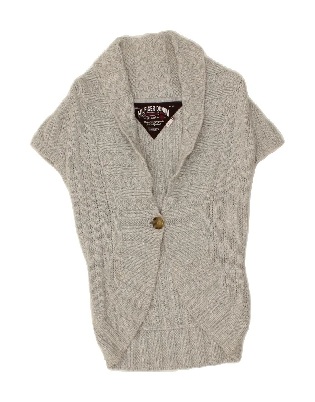 Bargain Prices TOMMY HILFIGER Womens Short Sleeve Cardigan Sweater UK 8 Small Grey Cotton