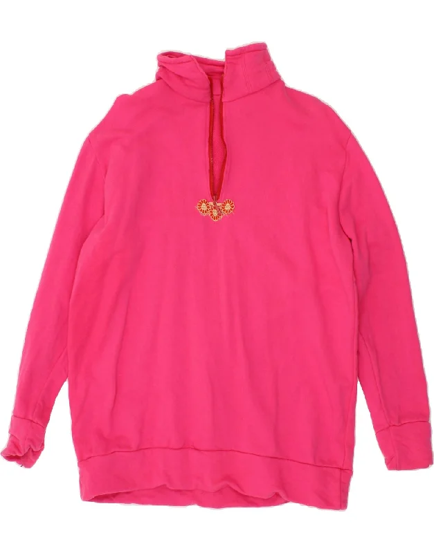 Steals and Deals VINTAGE Womens Oversized Zip Neck Sweatshirt Jumper UK 20 2XL Pink