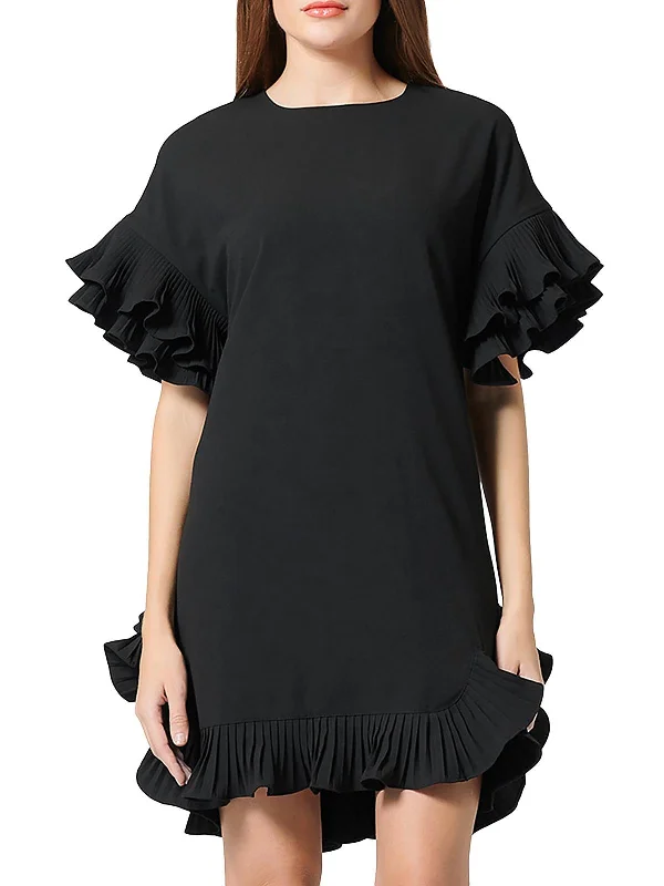 Womens Pleated Midi Shift Dress