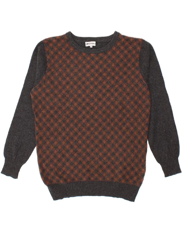 Weekend Deal SUPERGA Womens Boat Neck Jumper Sweater UK 20 2XL Grey Argyle/Diamond Wool