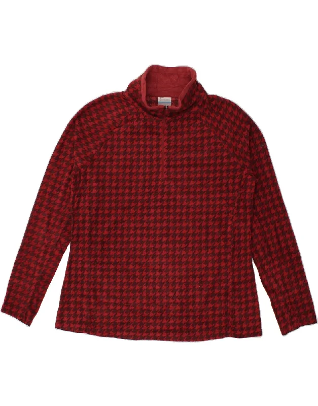 Limited Availability COLUMBIA Womens Zip Neck Fleece Jumper UK 20 2XL Red Houndstooth Polyester