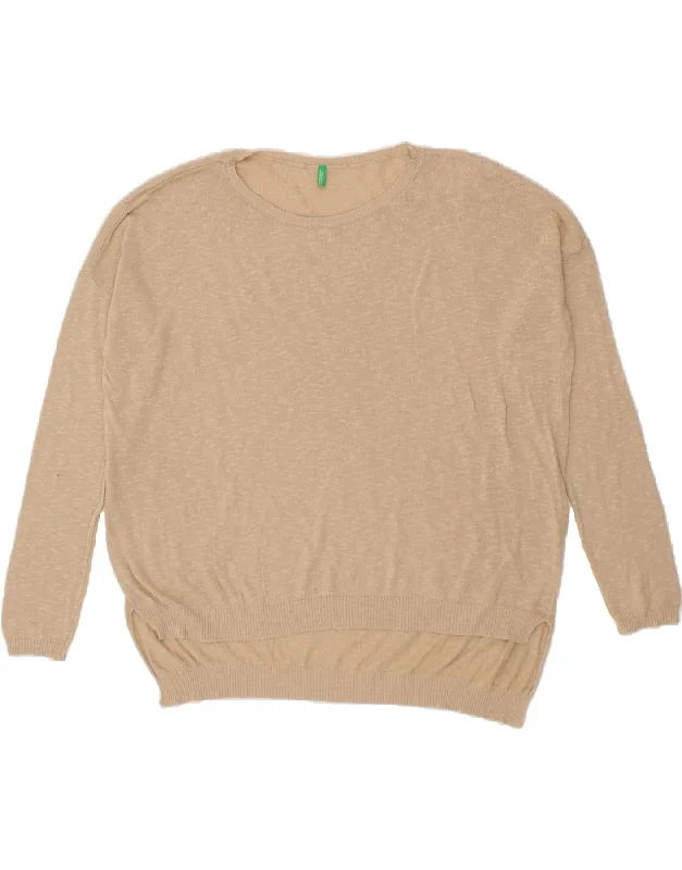 BENETTON Womens Oversized Boat Neck Jumper Sweater UK 18 XL Beige