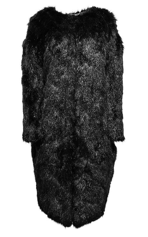 New Markdowns Black Oversized Faux Fur Coat