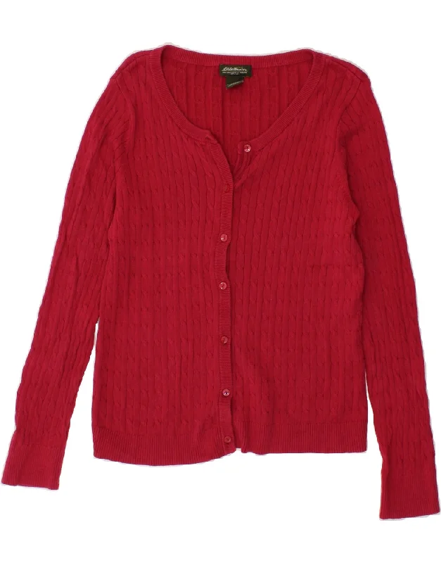 Hot Deal EDDIE BAUER Womens Cardigan Sweater UK 14 Large Red Cotton