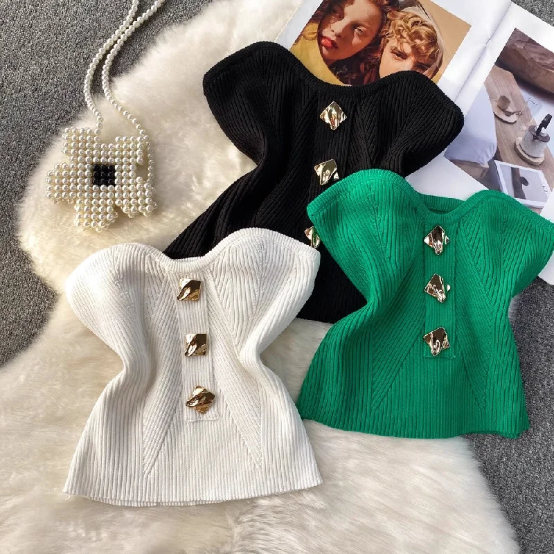 Incredible Offers strapless tube top knitted vest for women      S4039
