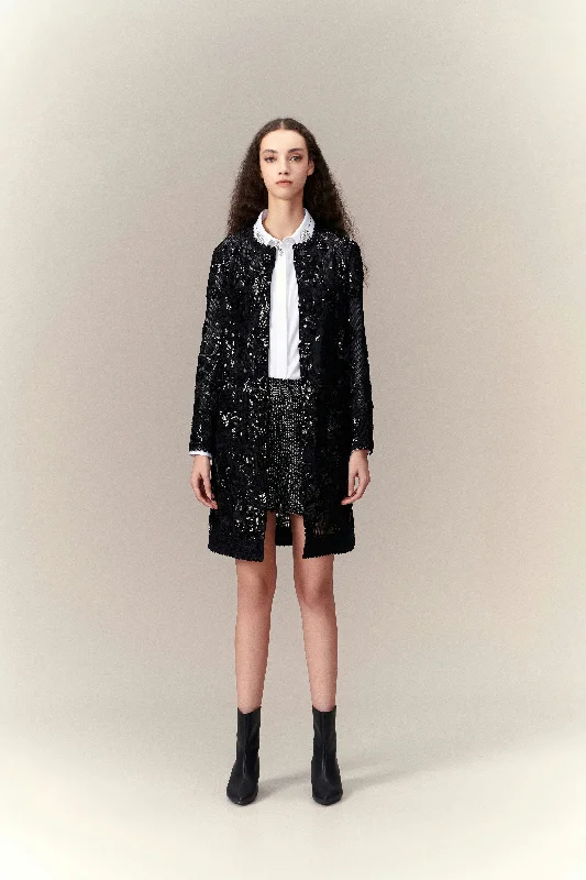 Seasonal Sale Mysterious Mistress Sequined Midi Coat