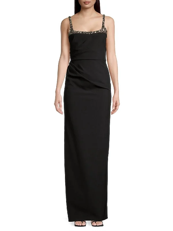 Sam Beaded Column Gown In Onyx