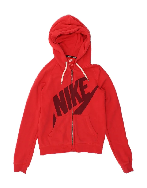 Hot Deal NIKE Womens Oversized Graphic Zip Hoodie Sweater UK 6 XS Red
