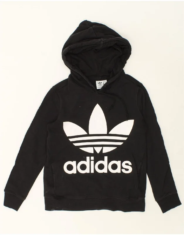 Daily Specials ADIDAS Womens Graphic Hoodie Jumper UK 8 Small Black Cotton