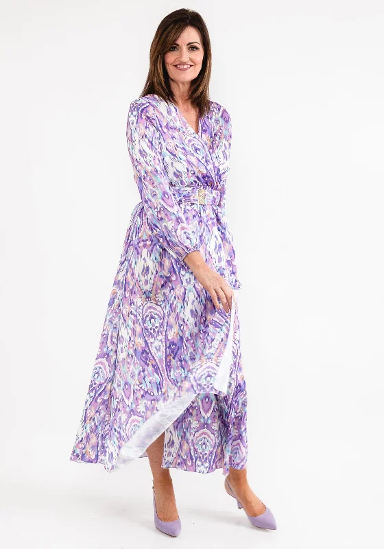 Final Sale Seventy1 One Size Satin Print Wrap Maxi Dress, Lilac