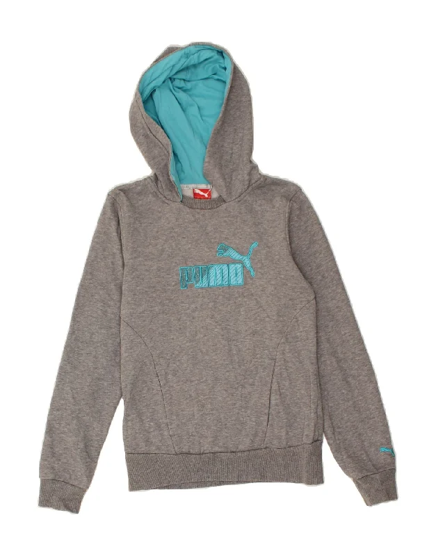 Mega Deal PUMA Womens Graphic Hoodie Jumper UK 10 Small Grey Cotton