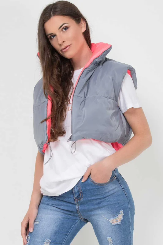 Discount Mania Cropped Gilet Grey Reversible