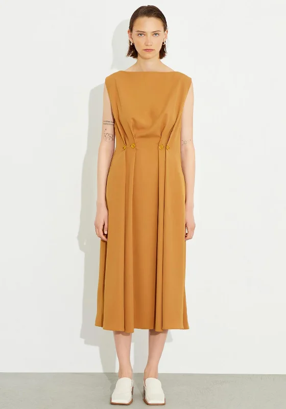 Massive Deals Birelin Double Button Pleated Midi Dress, Tobacco