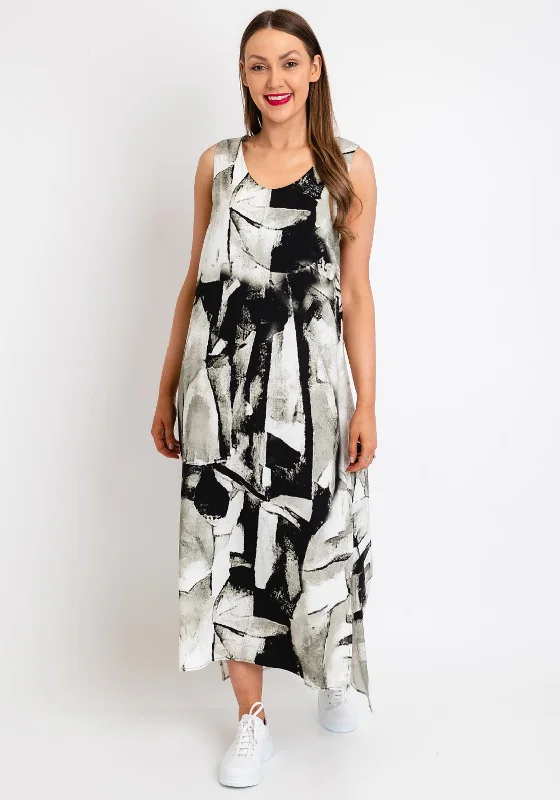 Naya Stone Print Shift Maxi Dress, Khaki & Black