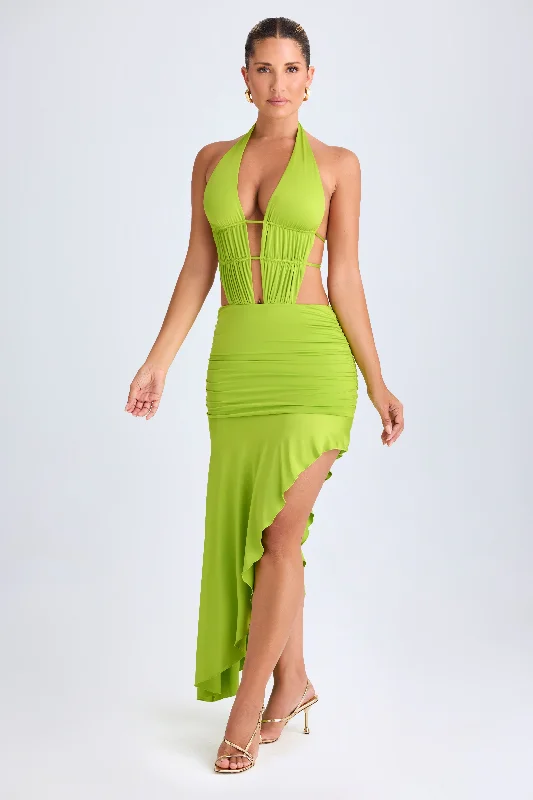 Low Prices Asymmetric Cut-Out Halterneck Midaxi Dress in Lime Green