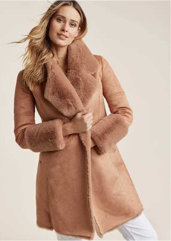 Stock Up and Save Faux Fur And Suede Coat - Camel