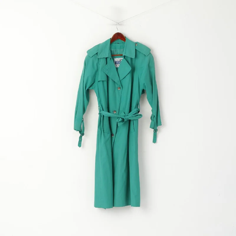 Daily Specials Nuage Women 10 M Trench Coat Green Vintage Cotton Long Double Breasted Rainwear