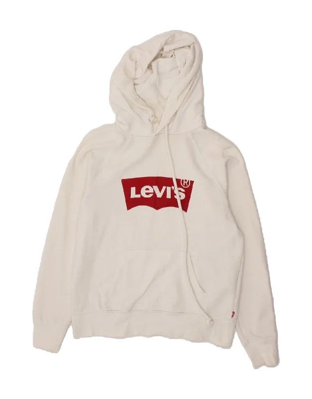 Major Savings LEVI'S Womens Graphic Hoodie Jumper UK 6 XS White Cotton