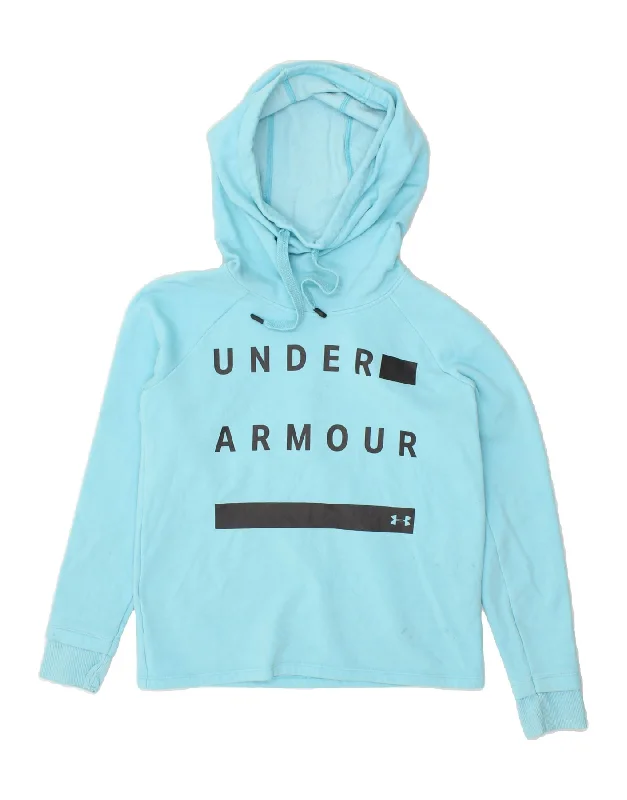 Deal Zone UNDER ARMOUR Womens Graphic Hoodie Jumper UK 6 XS Blue Cotton