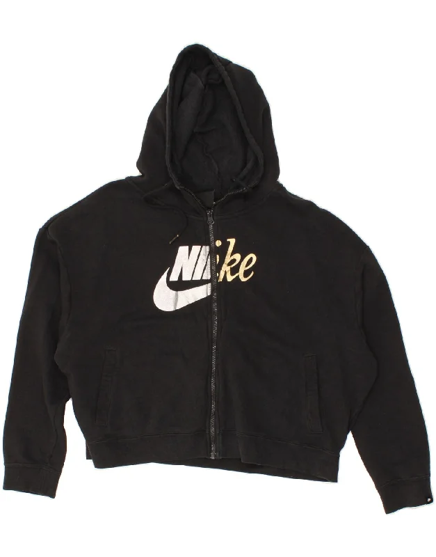 Flash Sale NIKE Womens Oversized Crop Graphic Zip Hoodie Sweater UK 16 Large Black