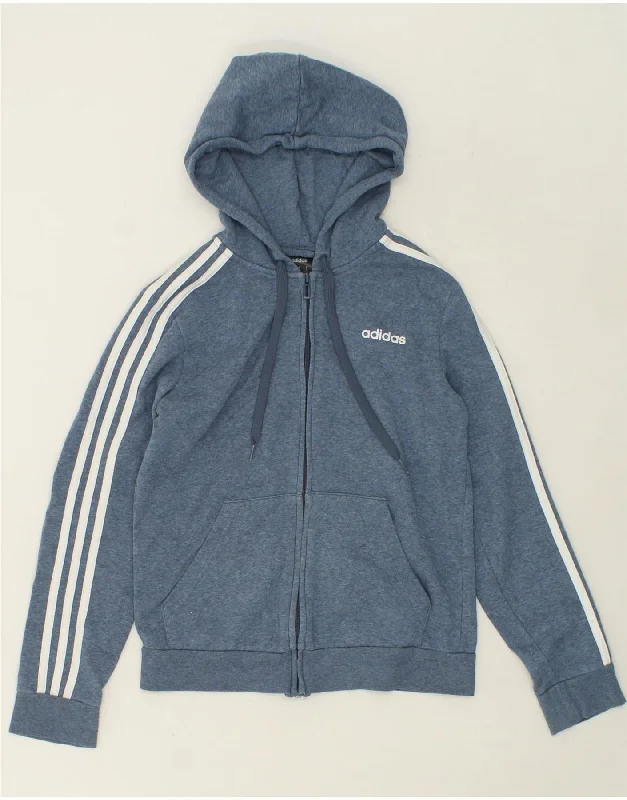 Super Deal ADIDAS Womens Zip Hoodie Sweater UK 8/10 Small Blue Cotton
