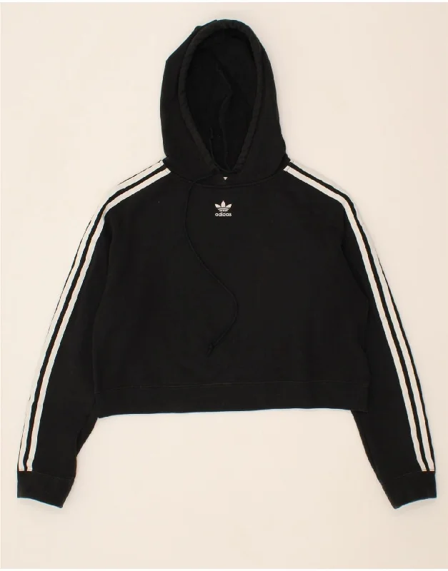 ADIDAS Womens Oversized Crop Hoodie Jumper UK 8 Small  Black Cotton