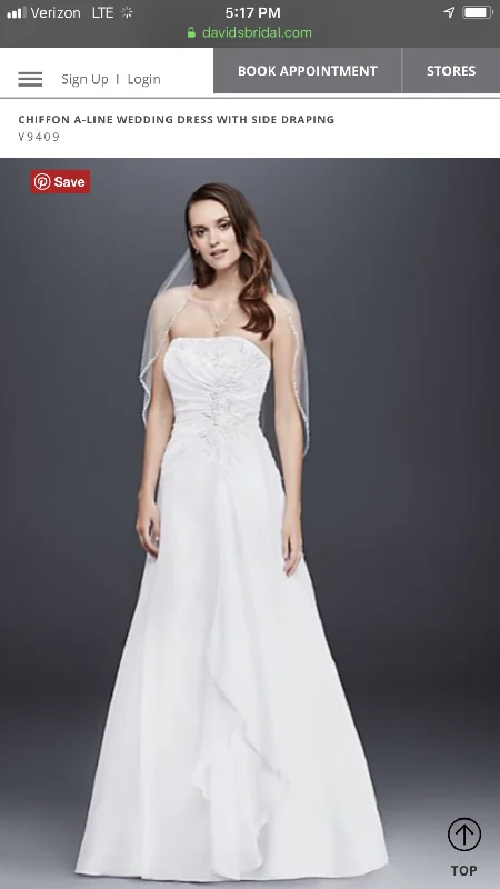Best Bargains David's Bridal Strapless Chiffon Side Drop/298/V9409white