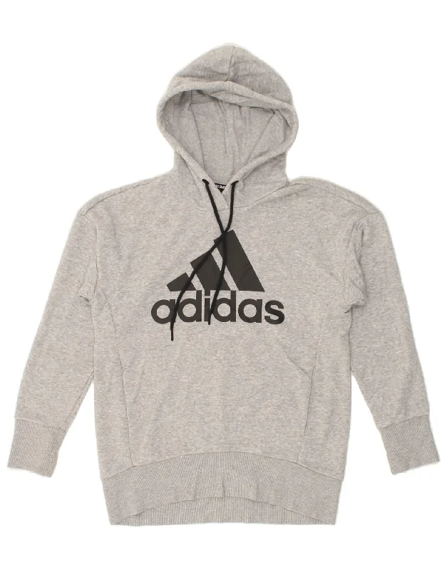 Exclusive Online Offer ADIDAS Womens Oversized Graphic Hoodie Jumper UK 4/6 XS Grey Cotton