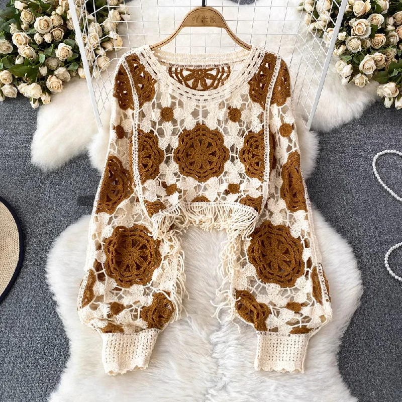 Can't Miss round neck tassel long-sleeved sweater blouse for women casual top     S4126