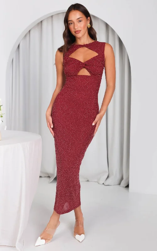 Special Buy Deon Embellished Mesh Maxi Dress - Wine
