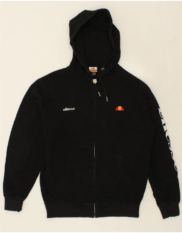 Price Reduction ELLESSE Womens Graphic Zip Hoodie Sweater UK 12 Medium  Black Cotton