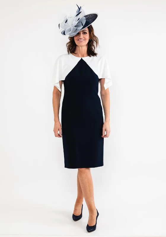 Deal Frenzy Ella Boo Cape Sleeve Pencil Midi Dress, Navy & White