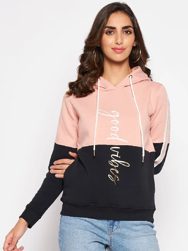 Mega Deal Women's Casual Peach Regular Full Sleeve Color block Pullover Hoodie Sweatshirt Mega Deal Women's Casual Peach Regular Full Sleeve Color block Pullover Hoodie Sweatshirt